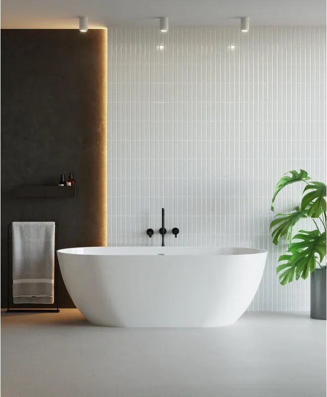 Vasca ad isola Lea XL L180 X P81 cm, bianco lucido con troppo pieno e piletta