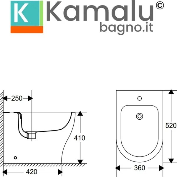Kamalu - Coppia sanitari bagno filomuro in ceramica rimless con copriwc softclose | GIULY