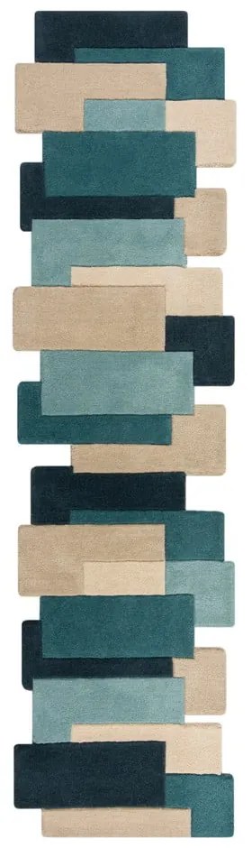 Passatoia blu-beige in lana 66x300 cm Collage - Flair Rugs