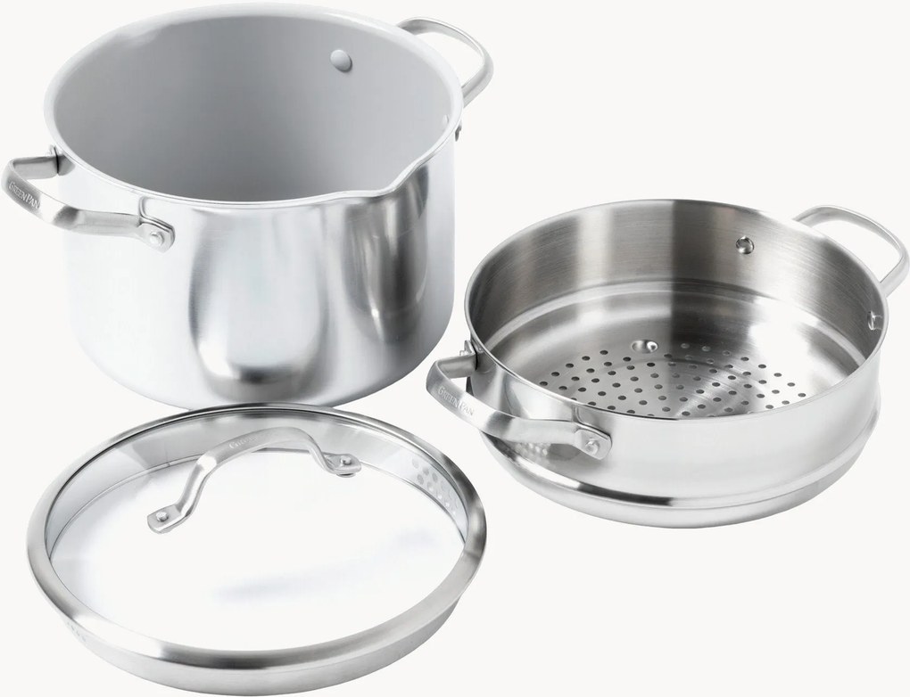 Pentola antiaderente con inserto a vapore e coperchio Venice Pro, set da 3