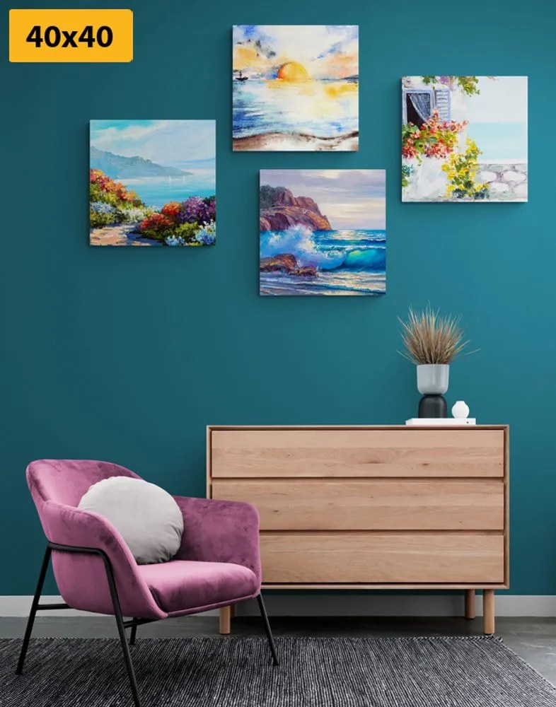 Set di quadri – Vista sul mare in imitazione di pittura