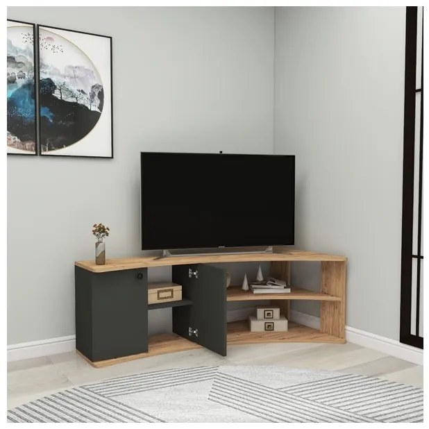 Mobile TV Ad Angolo Design Curvo Con 2 Ante Doris Rovere E Antracite