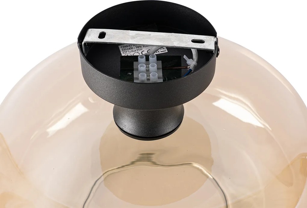 Plafoniera smart nera con vetro ambrato incl. Wifi A60 - Bizle