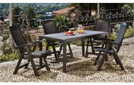 Tavolo da esterno Dmachac, Tavolo rettangolare da pranzo, Tavolo da giardino multiuso effetto rattan, 100% Made in Italy, 150x90h72 cm, Antracite