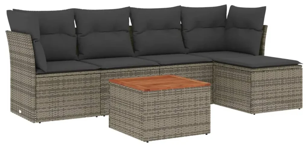 Set divano da giardino 6 pz con cuscini grigio in polyrattan