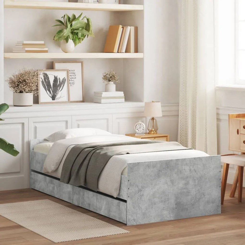 Giroletto con cassetti grigio cemento 90x200 cm