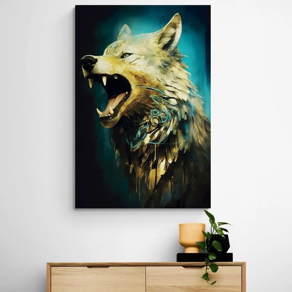 Quadro su tela – Lupo blu-oro