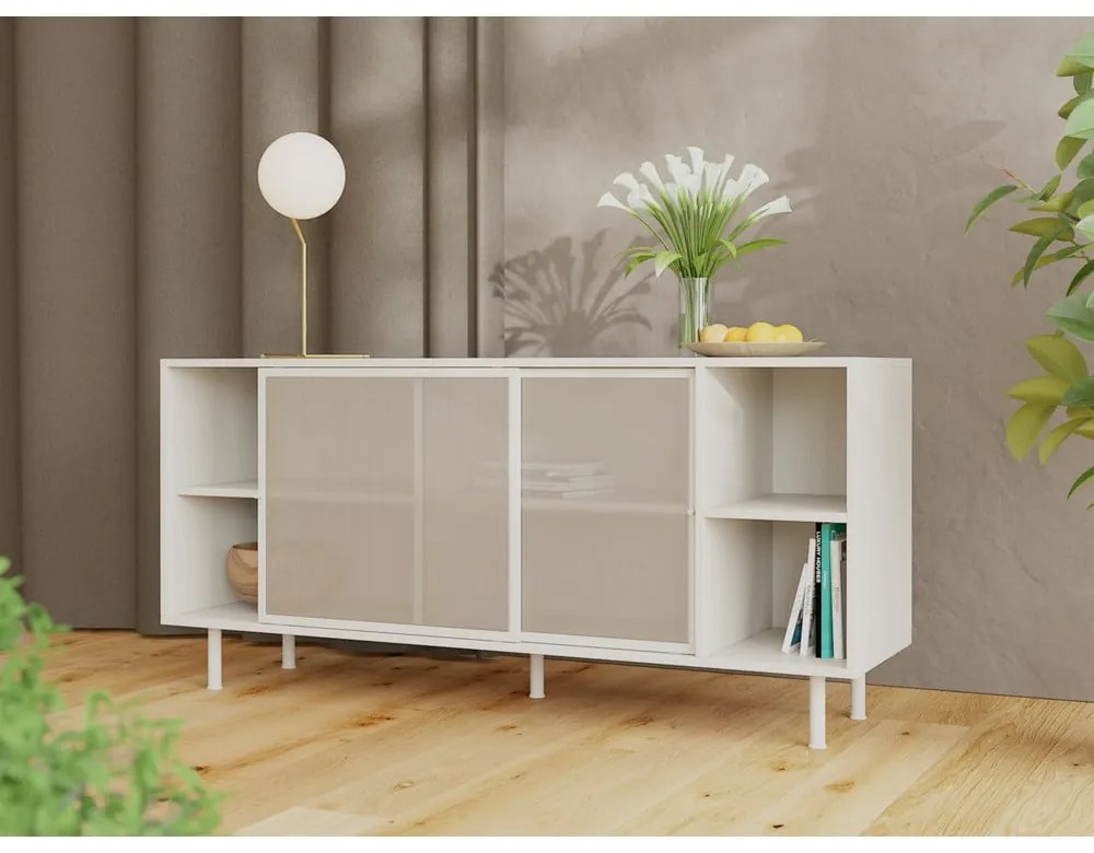 Cassettiera grigia in metallo con porte scorrevoli 160x75x47 cm Veep – Unique Furniture