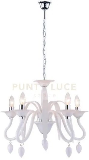 Lampadario estefan classico bianco 5 luci attacco e14 53x53x180cm