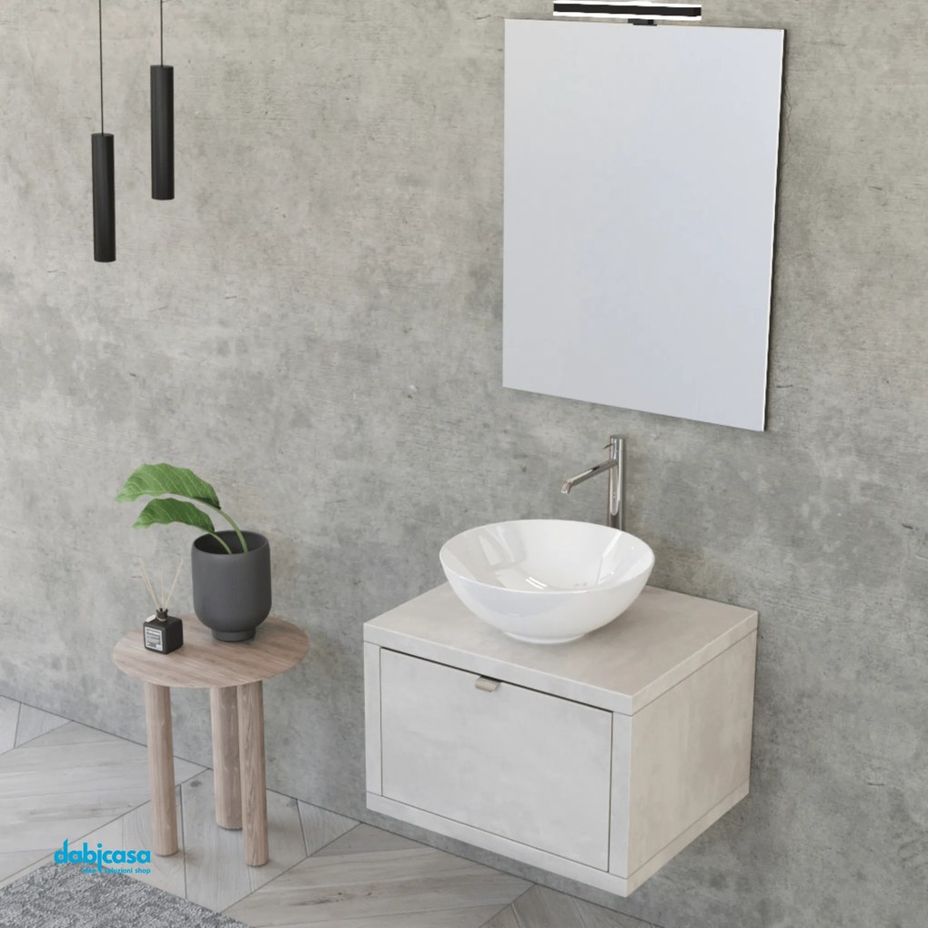 Mobile Bagno Sospeso "Unit One" Da 60 Cm Composto Da Un Cassetto Finitura Cemento Grigio Cielo