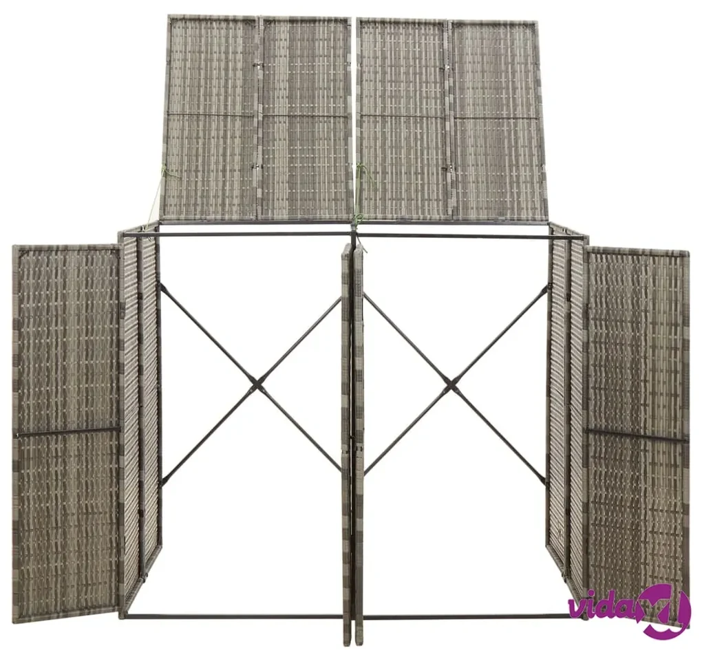 vidaXL Copribidone Doppio Grigio 140x80x117 cm in Polyrattan