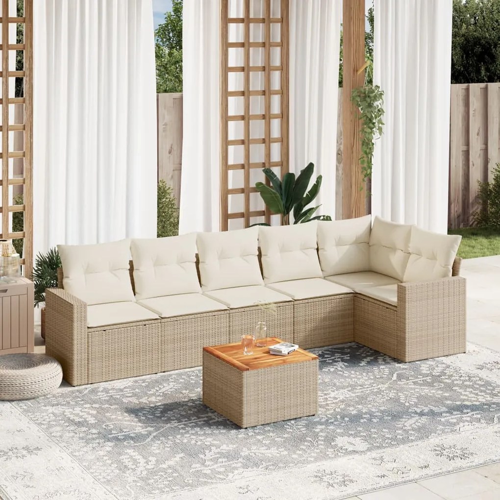 Set divani da giardino 7 pz con cuscini beige in polyrattan