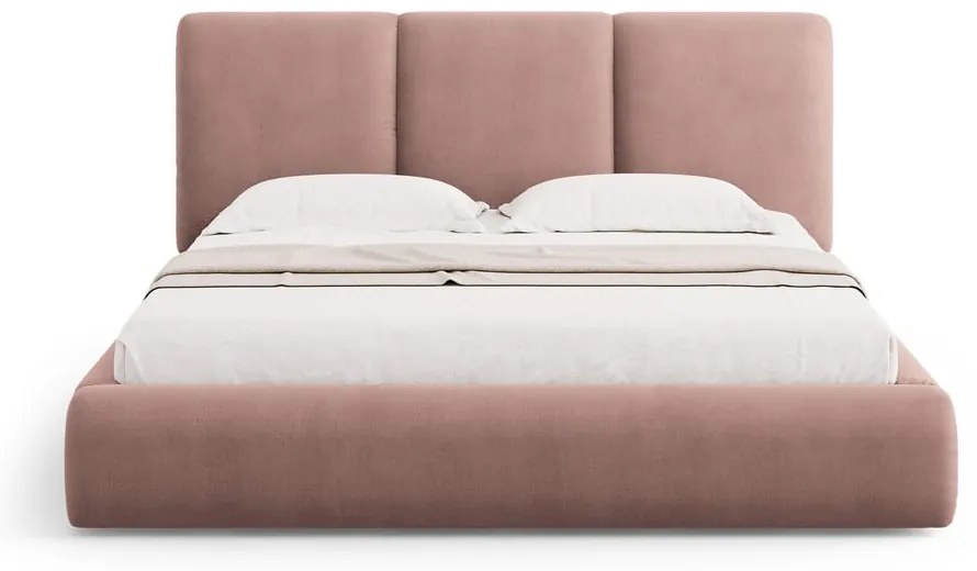 Letto matrimoniale imbottito rosa chiaro con contenitore con griglia 200x200 cm Brody - Mazzini Beds