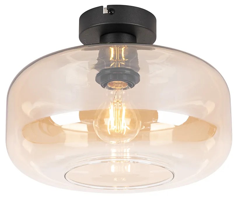 Plafoniera smart nera con vetro ambrato incl. Wifi A60 - Bizle