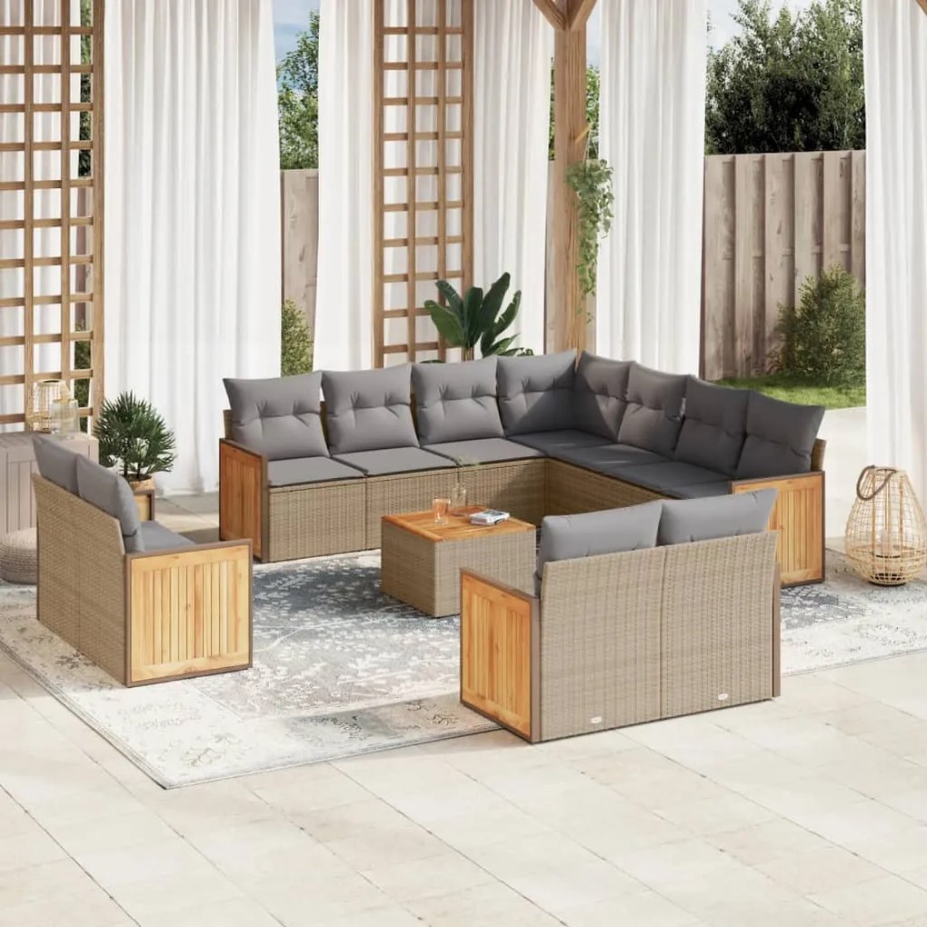 Set Divani da Giardino 12 pz con Cuscini Beige in Polyrattan