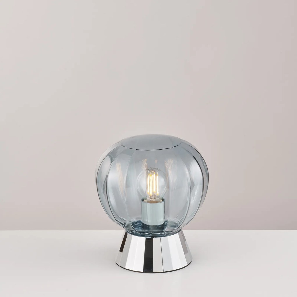 Lampada Da Tavolo Moderna Sydney Base Cromata E Sfera In Vetro Fumé 1 Luce E14