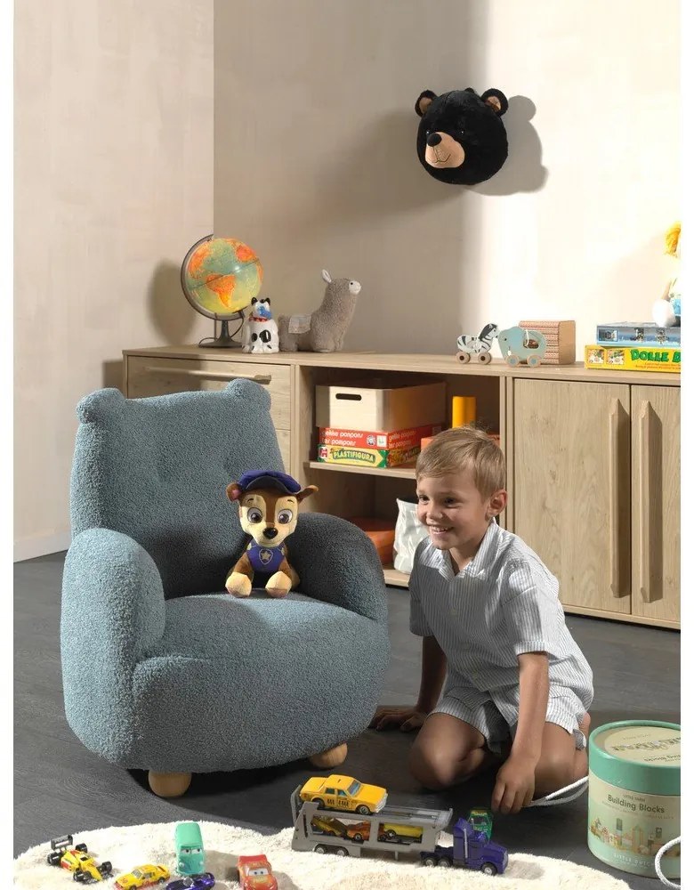 Poltrona per bambini blu con rivestimento in bouclé Rocky – Vipack