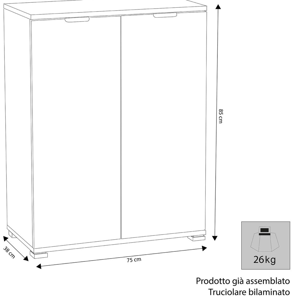 MITO - armadietto con 2 ante cm 75 x 38 x 85 h