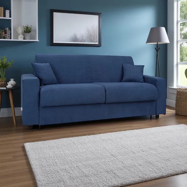 Divano letto sfoderabile 3 posti tessuto Blu con materasso - ROLEN