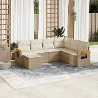 Set Divani da Giardino 7 pz con Cuscini Beige in Polyrattan 3227045