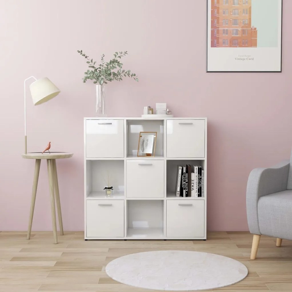 Libreria Bianco Lucido 90x30x90 Cm İn Legno Multistrato /