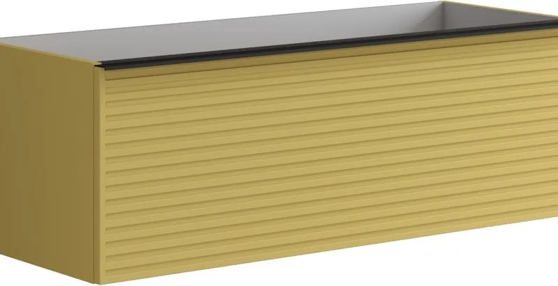 Mobile da bagno sospeso sotto lavabo Pixel stripes 2 cassetti L 120 x H 40 x P 45.5 cm giallo laccato opaco, con maniglia alluminio nero opaco