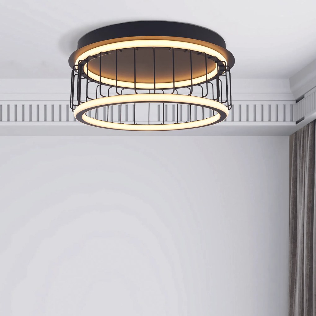 Plafoniera Contemporanea Circolo Alluminio Bianco Silicone Nero Led 40W 3000K