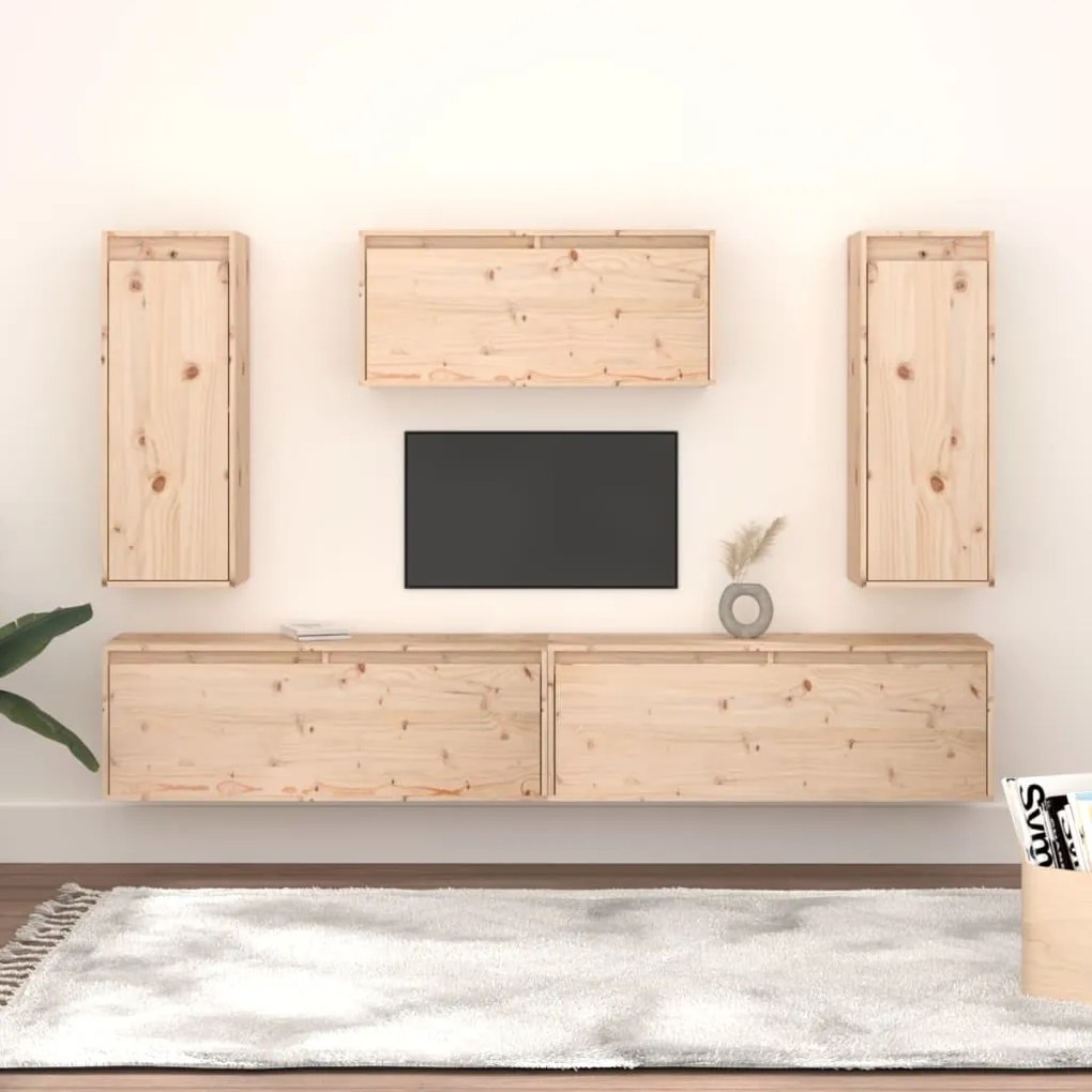 Mobili porta tv 5 pz in legno massello di pino