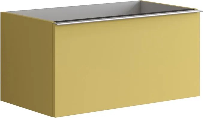 Mobile da bagno sospeso sotto lavabo Pixel plain 2 cassetti L 80 x H 40 x P 45.5 cm giallo laccato opaco, con maniglia alluminio brillante