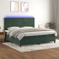 Letto a Molle con Materasso e LED Verde Scuro 200x200cm Velluto