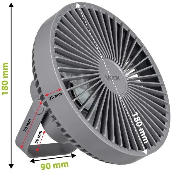 LED Ventilatore da tavolo ricaricabile con illuminazione a LED LED/2W/5V USB 2400 mAh grigio