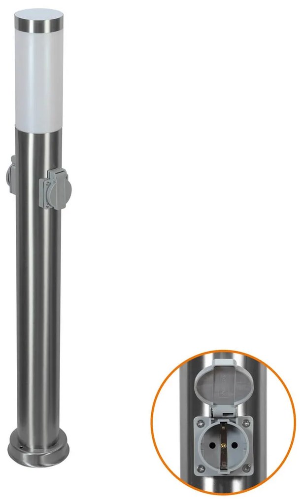 Paletto da giardino con Doppia Presa Corrente 80cm Acciaio Inox E27
