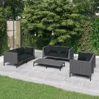 Set Divani Giardino 7 pz con Cuscini in Polyrattan Grigio Scuro 3099831