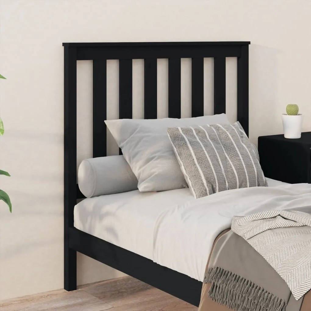 Testiera per letto nera 96x6x101 cm in legno massello di pino