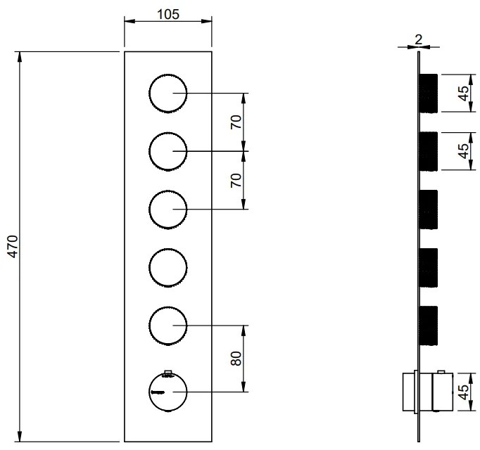 Treemme 22mm Miscelatore doccia termostatico senza parte incasso 5 uscite inox satinato