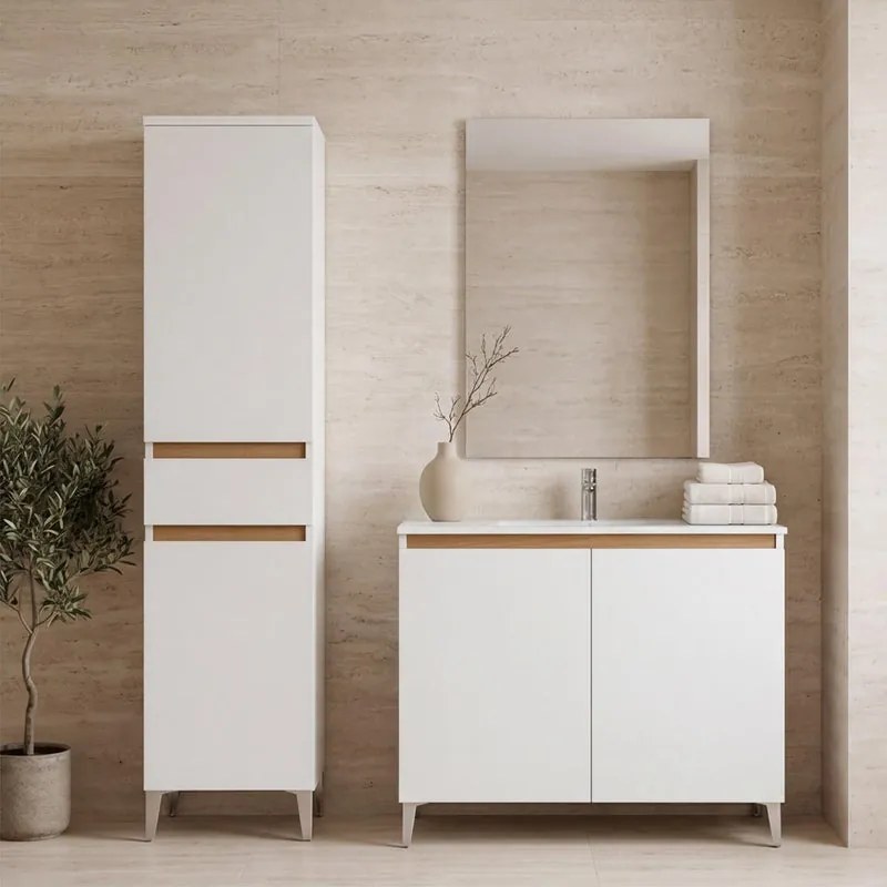 Mobile bagno con lavabo Revital L100 x H86 x P46 cm bianco frassinato