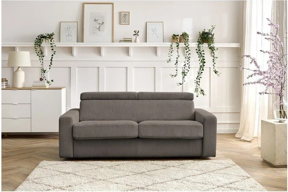 Divano grigio/marrone allungabile con rivestimento in velluto a coste 195 cm Monaco – Bobochic Paris