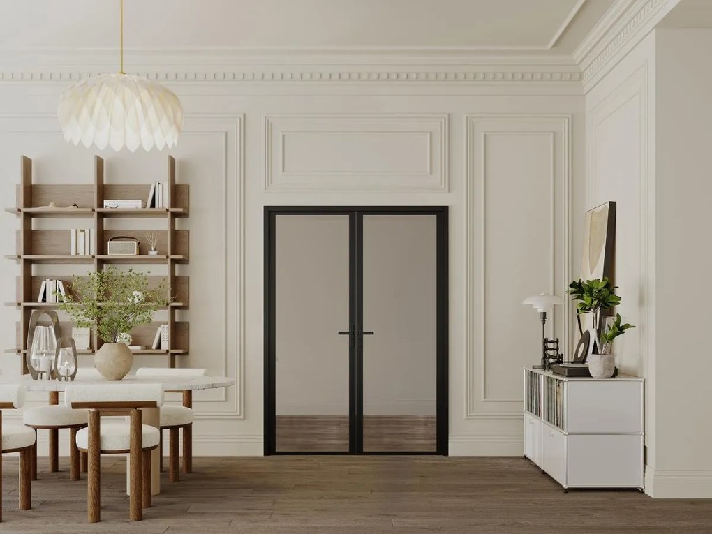 Blocco porta reversibile a due battenti in alluminio e vetro temperato fumé 2 x H204 x L73 cm Nero - LOXTON