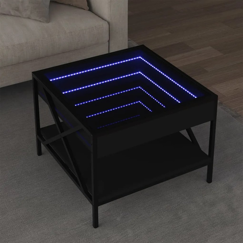 Tavolino da salotto con led infinity nero 50x50x38 cm