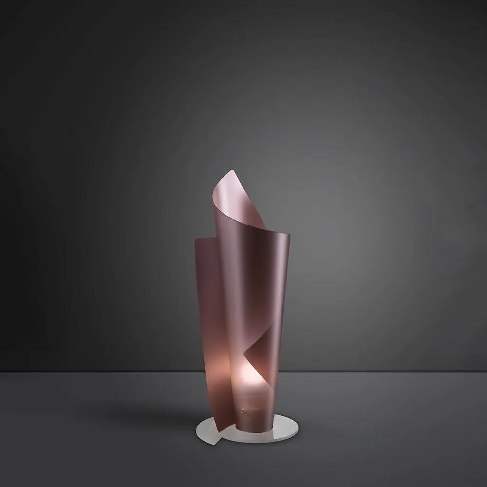 Lampada Da Tavolo Moderna A 1 Luce Vela In Polilux Rosa Metallico H70 Made In Italy