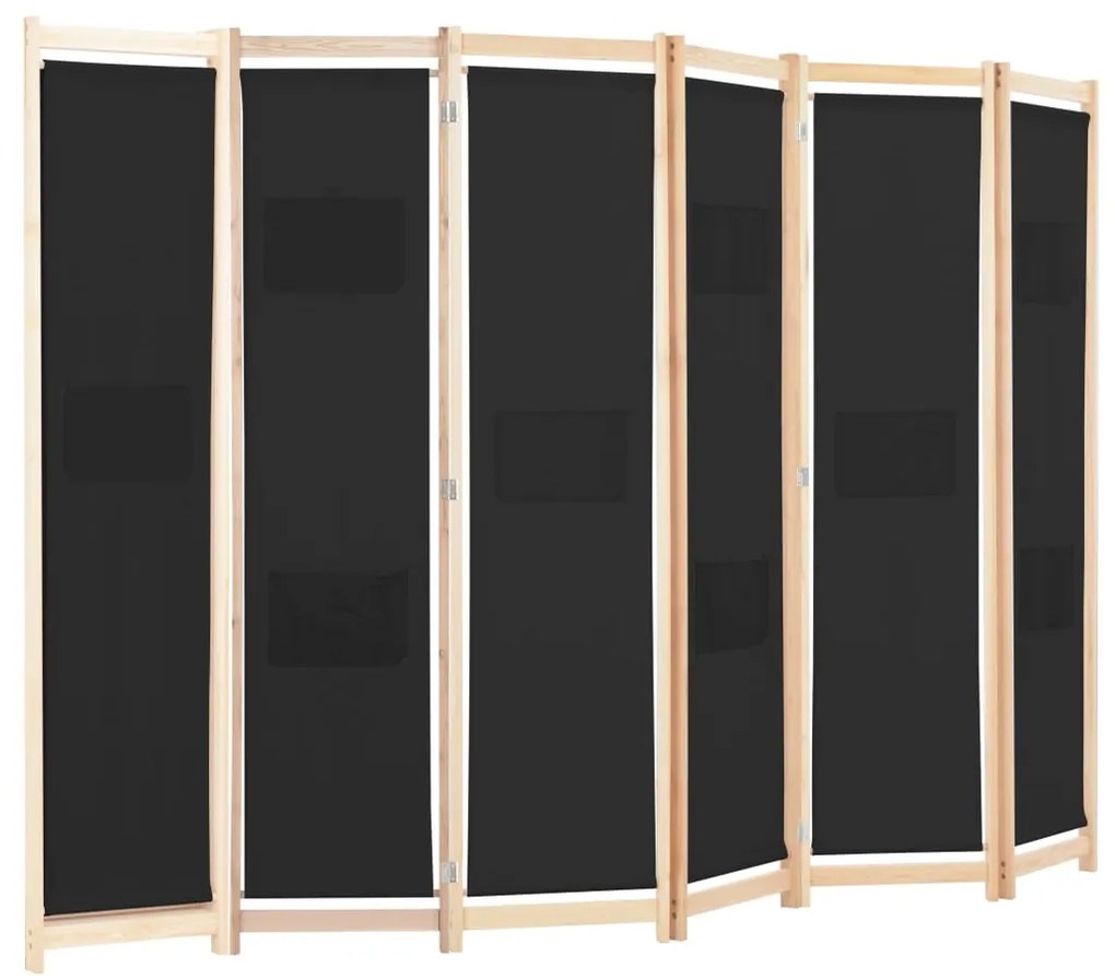 Divisorio a 6 pannelli nero 240x170x4 cm in tessuto