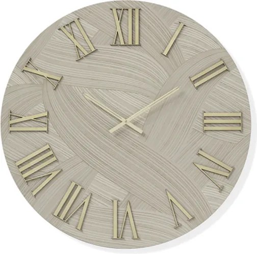 Orologio rotondo D40 cm in legno rivestito con parato e dettagli Oro ADAK