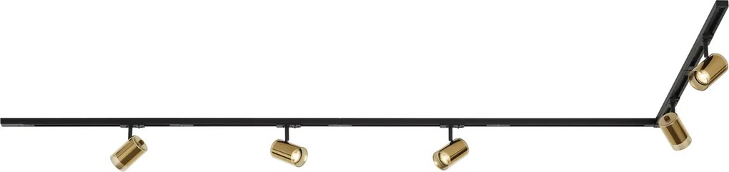 Sistema di illuminazione a binario moderno nero con 5 faretti dorati monofase - Iconic Lloyd