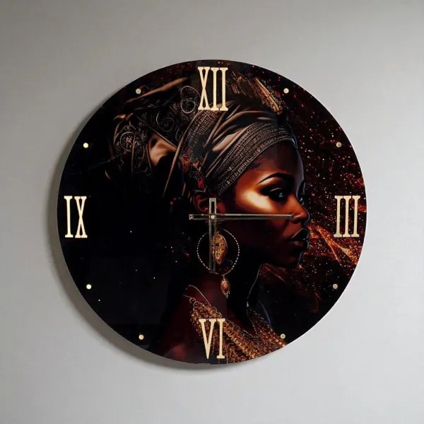 Orologio da parete rotondo D65 cm in vetro temperato ritratto afro