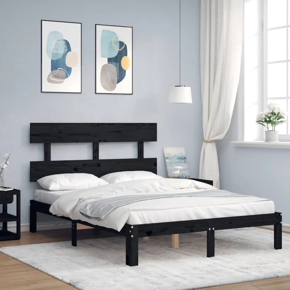 Giroletto Con Testiera Nero Double İn Legno Massello /