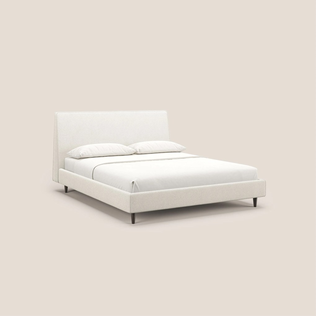 Dorotea letto imbottito con piedi in legno in morbido bouclé impermeabile T07 bianco