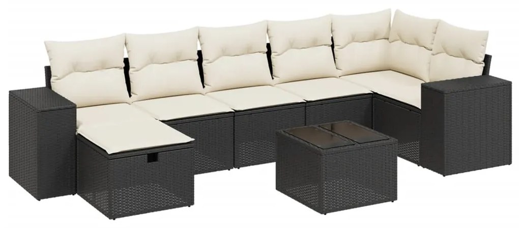 Set divani da giardino con cuscini 8 pz nero in polyrattan