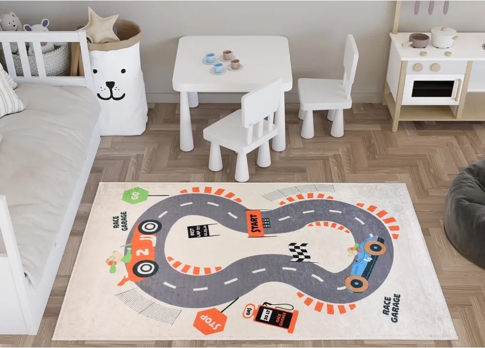 Tappeto da gioco per bambini color crema lavabile 160x230 cm Race Garage – Vitaus