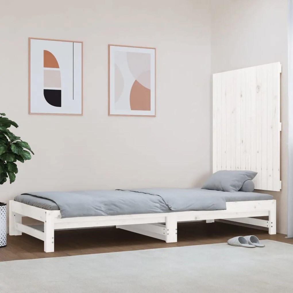 Testiera Da Parete Bianca 82,5x3x90cm İn Legno Massello Di Pino /