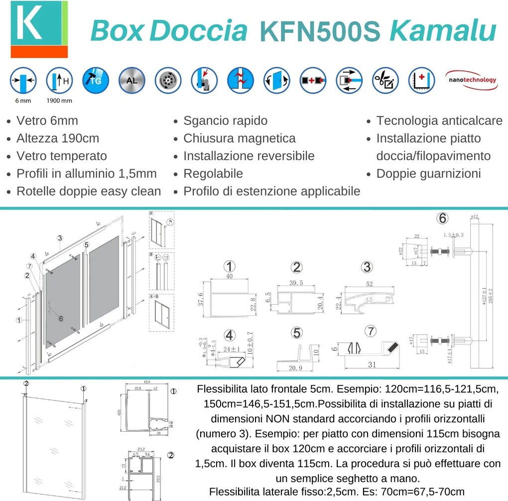 Box doccia angolare 130x90 telaio colore nero anticalcare KFN5000S - KAMALU